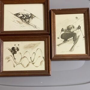 Vintage Gary Patterson Skiing Art Prints in Wooden Frames